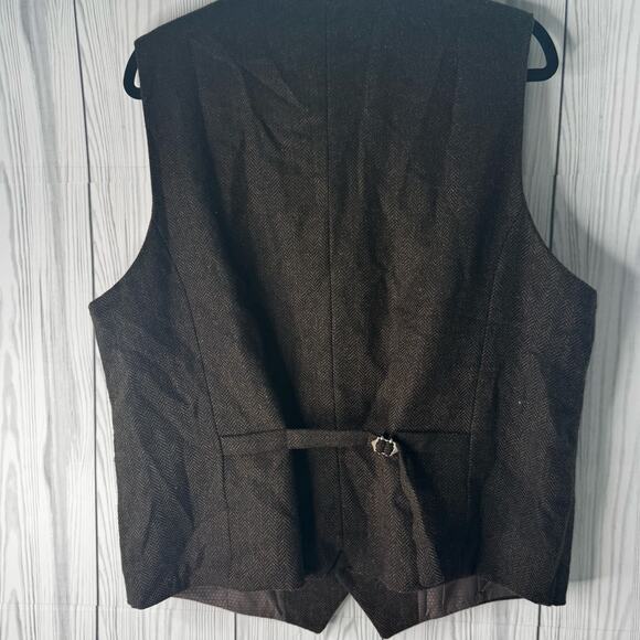 Emerald Isle Weaving Mens Wool Tweed Herringbone Waistcoat Vest Sz 48 Brown - Picture 3 of 6